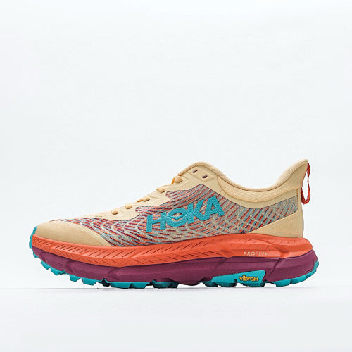 HOKA Sneakers - Cream / Orange with Purple and Teal Accents