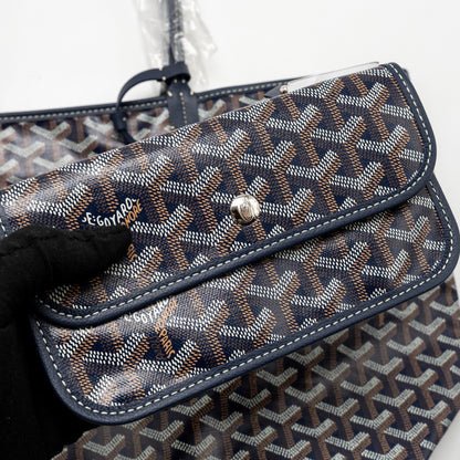 Goyard Saint Louis PM Tote Bag – Navy Blue Goyardine Canvas & Calfskin, Silver Hardware