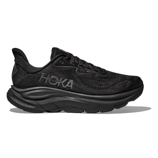 Men's HOKA Clifton 10 Cushioned Running Shoes - Black / Black